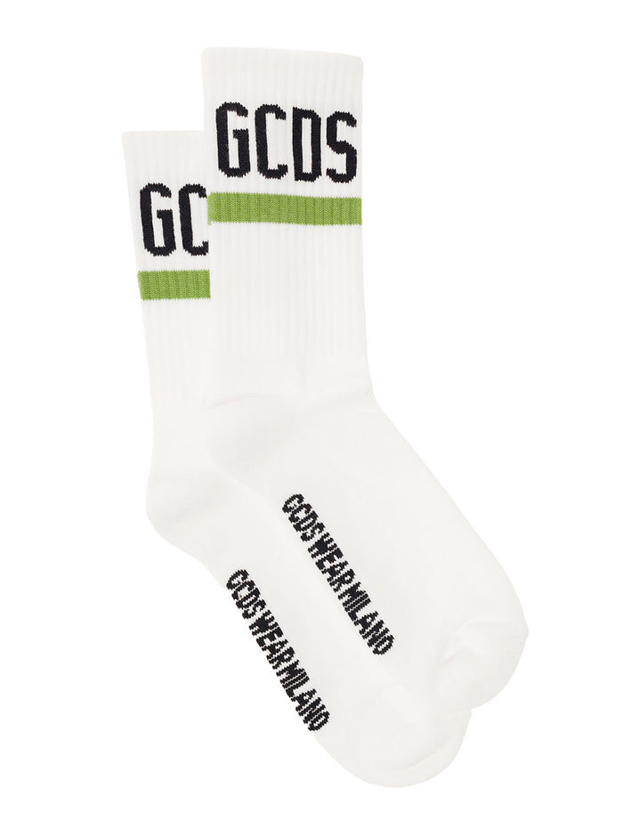 White Socks Terry Cloth With Logo And Contrasting Details Gcds Man Underwear