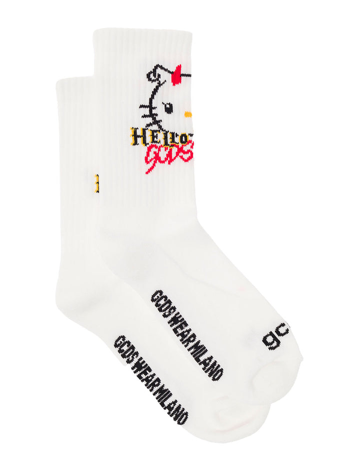 White Hello Kitty Socks Terry Cloth With Contrasting Jacquard Details Gcds Woman Co Ny Ly Underwear