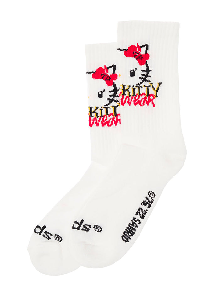 White Hello Kitty Socks Terry Cloth With Contrasting Jacquard Details Gcds Woman Co Ny Ly Underwear