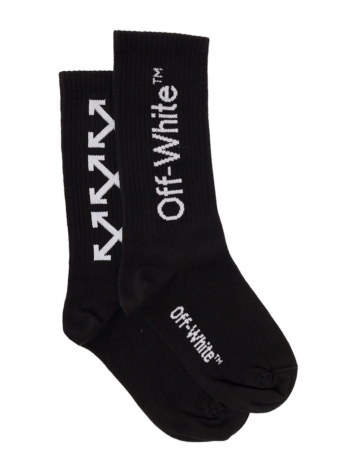 Black Terry Socks With Contrasting Jacquard Logo And Arrow Pattern Off-White Kids Cotton Polyamide Elastan Underwear