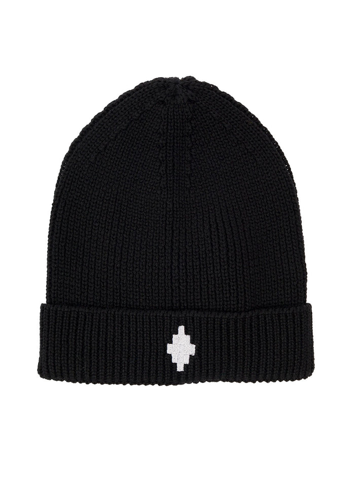 Black Beanie Cable Knit Hat With Turn-Up And Logo Patch Marcelo Burlon Kids Wool Acrylic Gloves