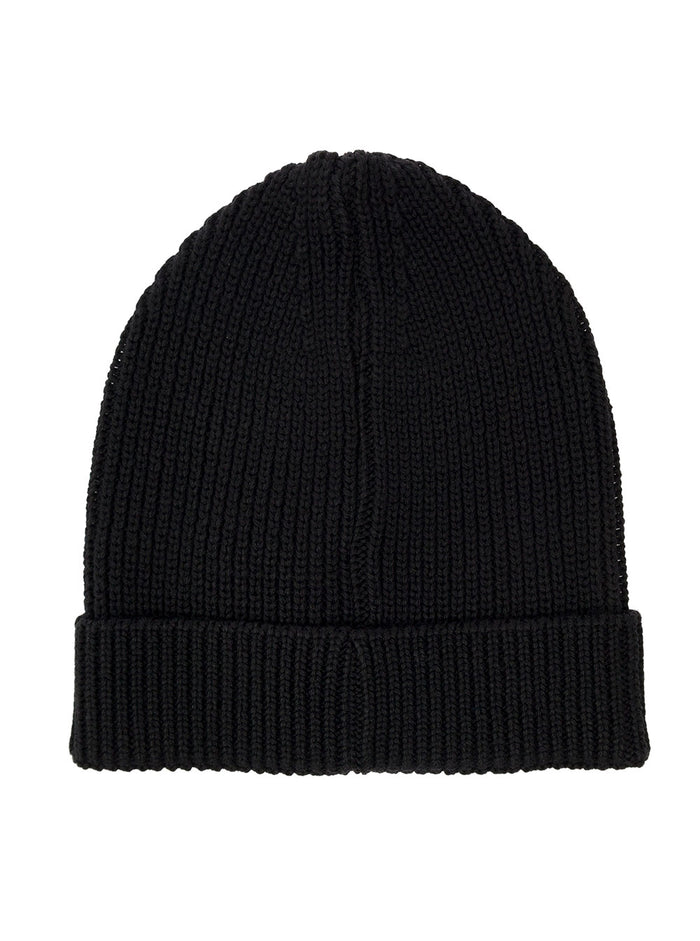 Black Beanie Cable Knit Hat With Turn-Up And Logo Patch Marcelo Burlon Kids Wool Acrylic Gloves