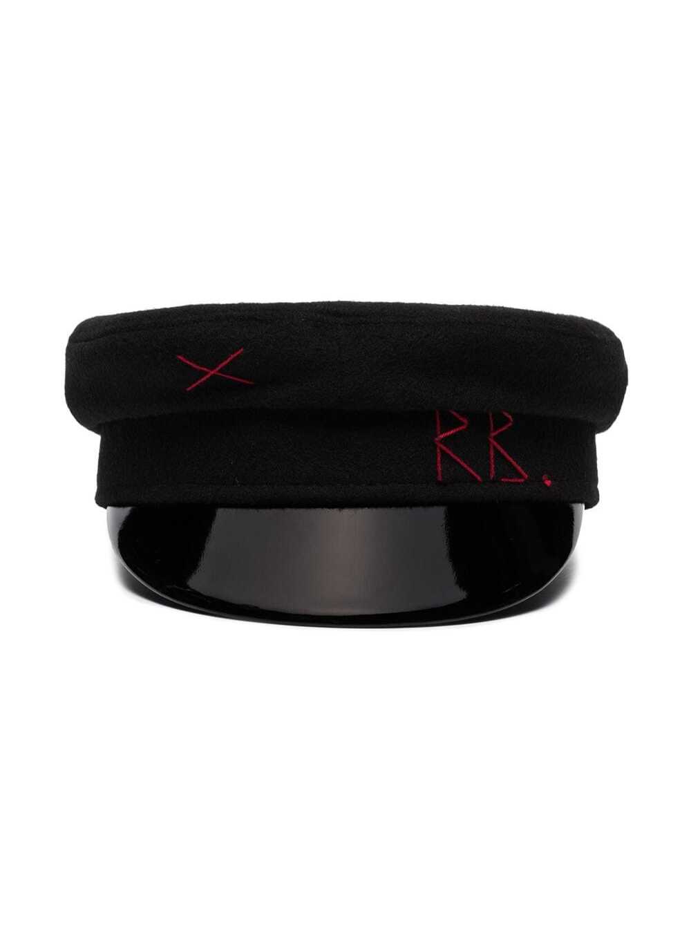 Black Wool Baker Boy Hat With Logo And Gloves
