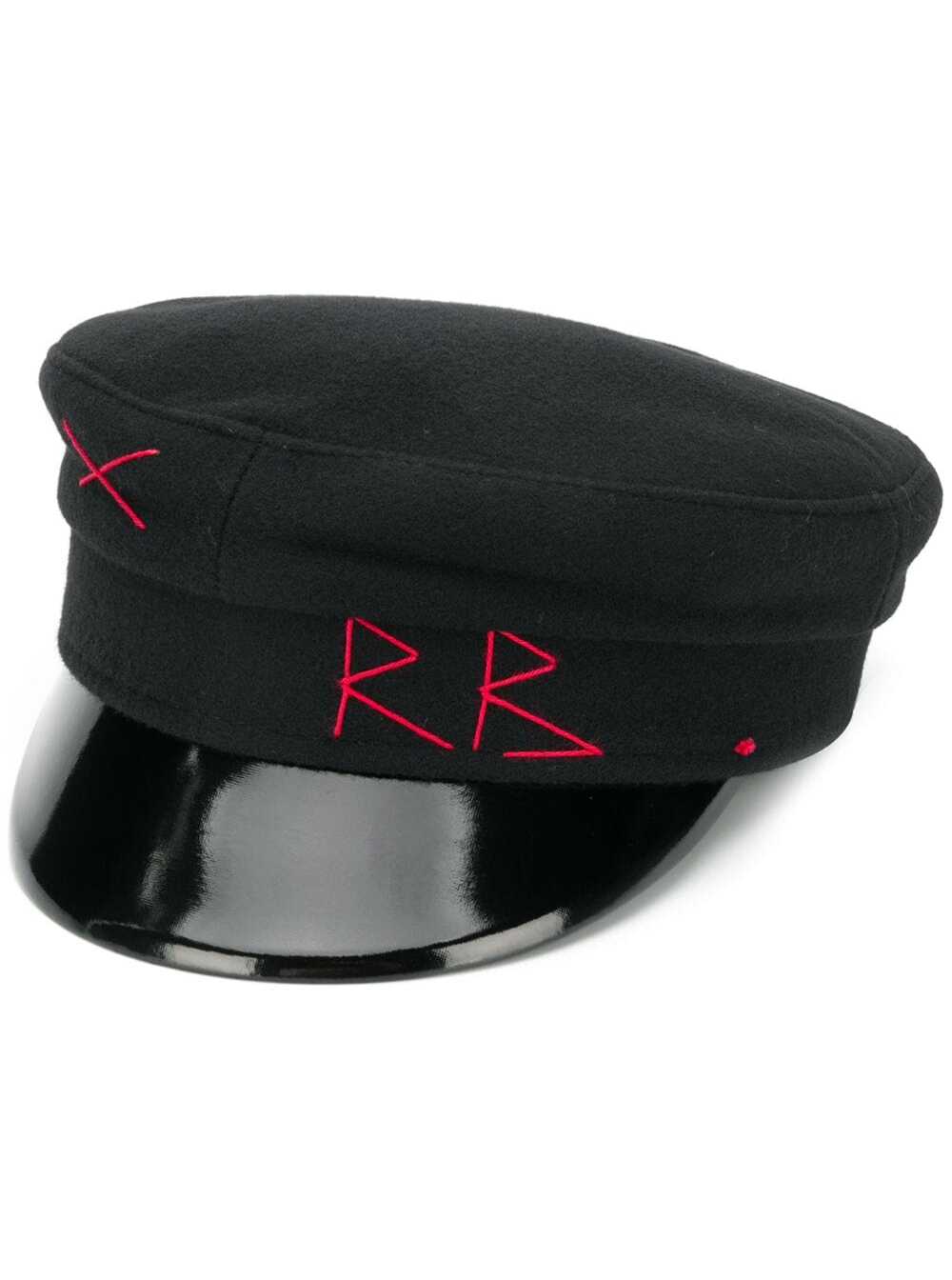 Black Wool Baker Boy Hat With Logo And Gloves