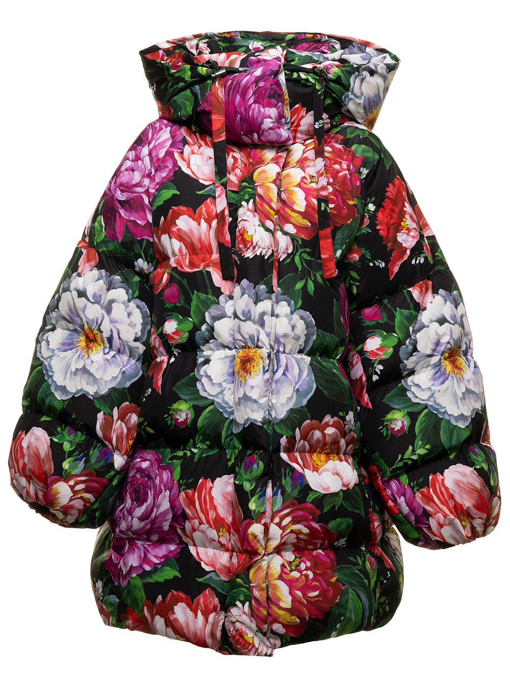 Multicoloured Long Down Jacket Nylon With Pictorial Floral Print Dolce & Gabbana Woman Polyester