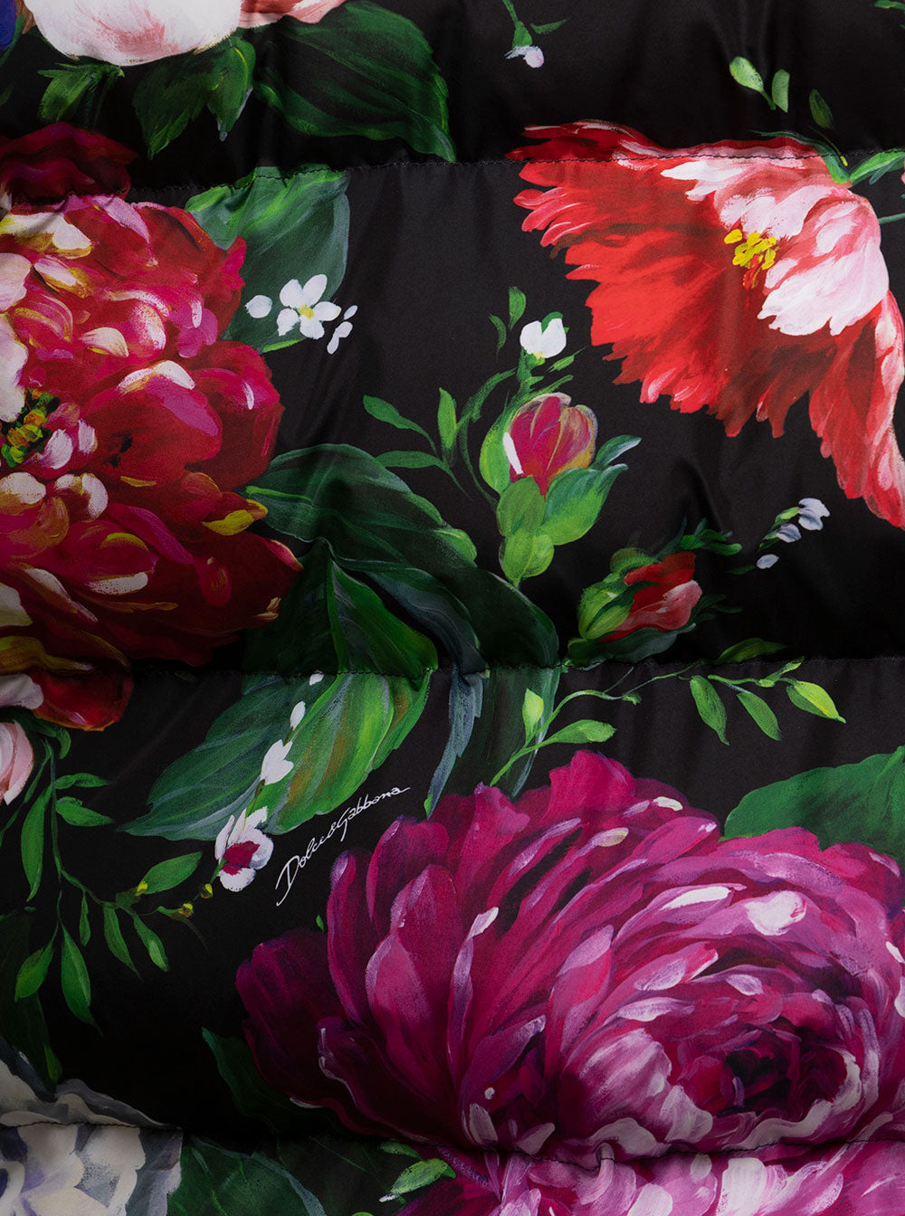 Multicoloured Long Down Jacket Nylon With Pictorial Floral Print Dolce & Gabbana Woman Polyester
