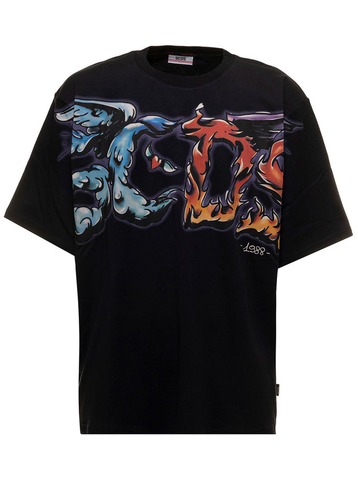 Black Oversize Heave & Hell T-Shirt Jersey Gcds Man Tshirts And Polo Shirts