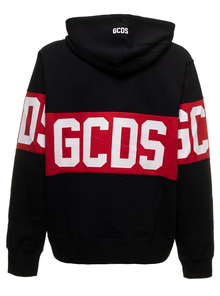 Black Hoodie Fleece Cotton With Contrsasting Logo Band Gcds Man Sweatshirts