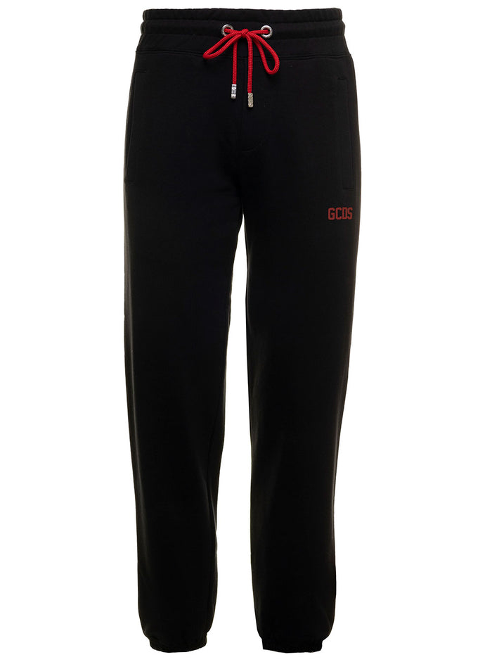 Black Joggers Fleece Cotton With Contrast Logo Embroidery Gcds Man Trousers