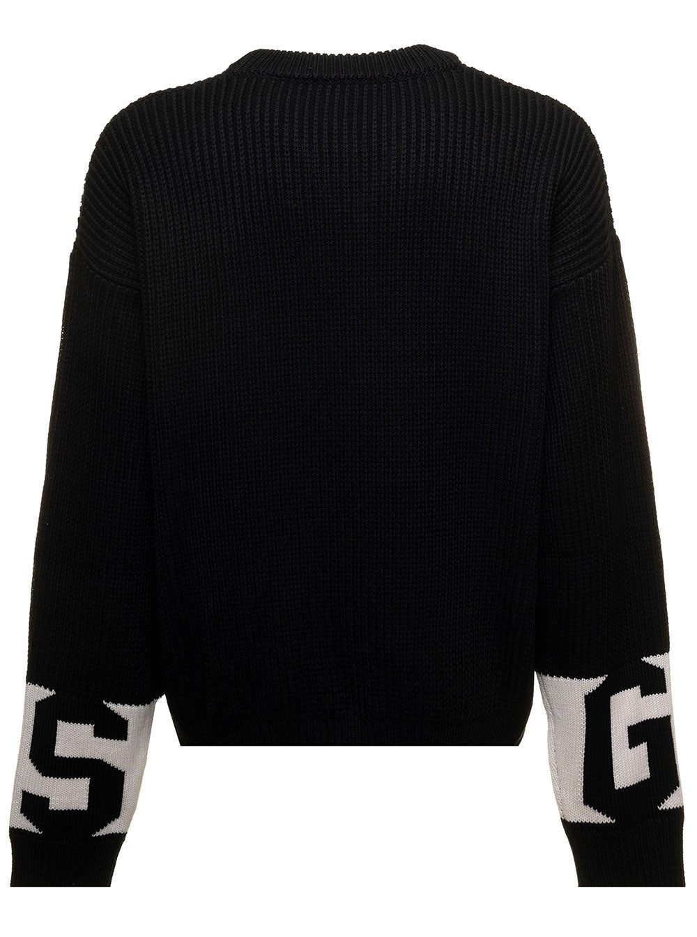 Black Sweater Knit With Contrast Jacquard Logo To The Sleeves And Bottom Gcds Man Collar Jersey