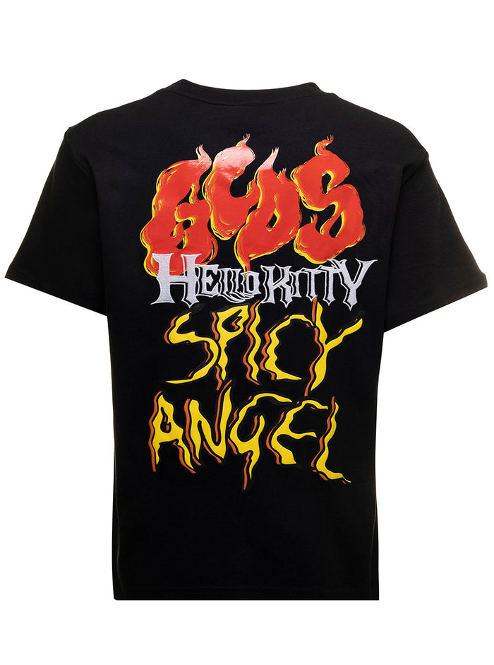 Black Hello Kitty Spicy Angel T-Shirt Jersey With Contrasting Print On Chest And Back Gcds Man Tshirts Polo Shirts