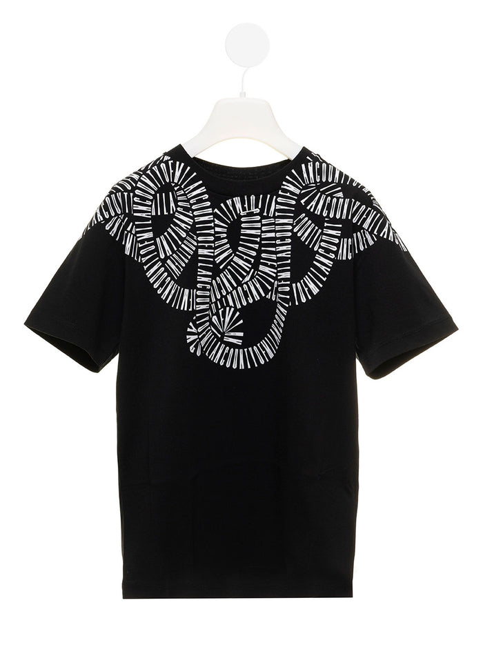 Printed Snake Black Cotton T-Shirt Boy Marcelo Burlon Kids Tshirts And Polo Shirts