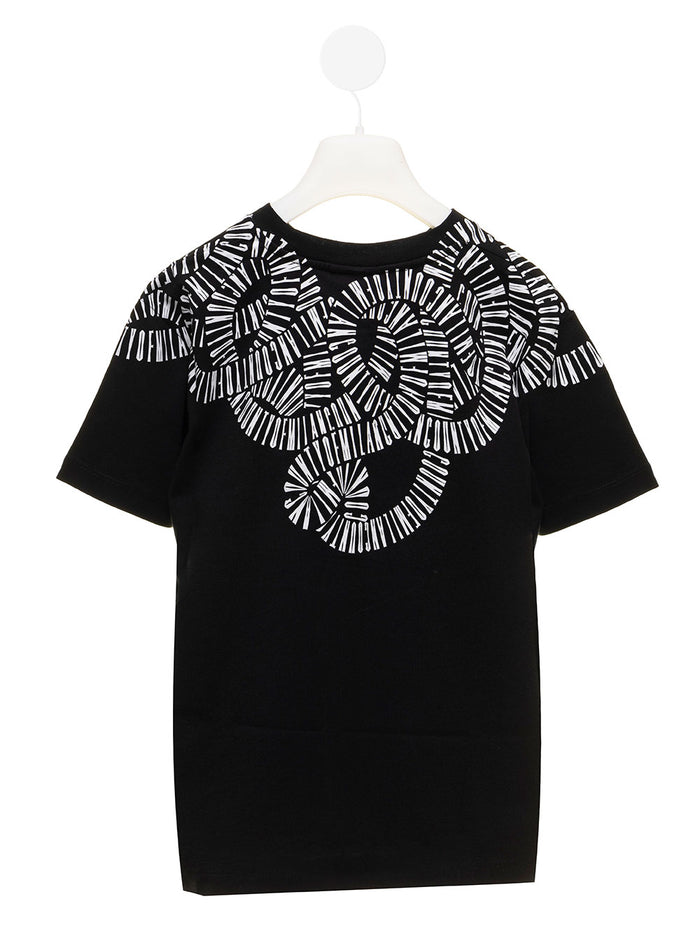 Printed Snake Black Cotton T-Shirt Boy Marcelo Burlon Kids Tshirts And Polo Shirts