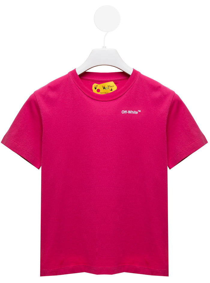 Off White Kids Girls Fuchsia Rubber Arrow T-Shirt Fuxia Cotton Tshirts And Polo Shirts