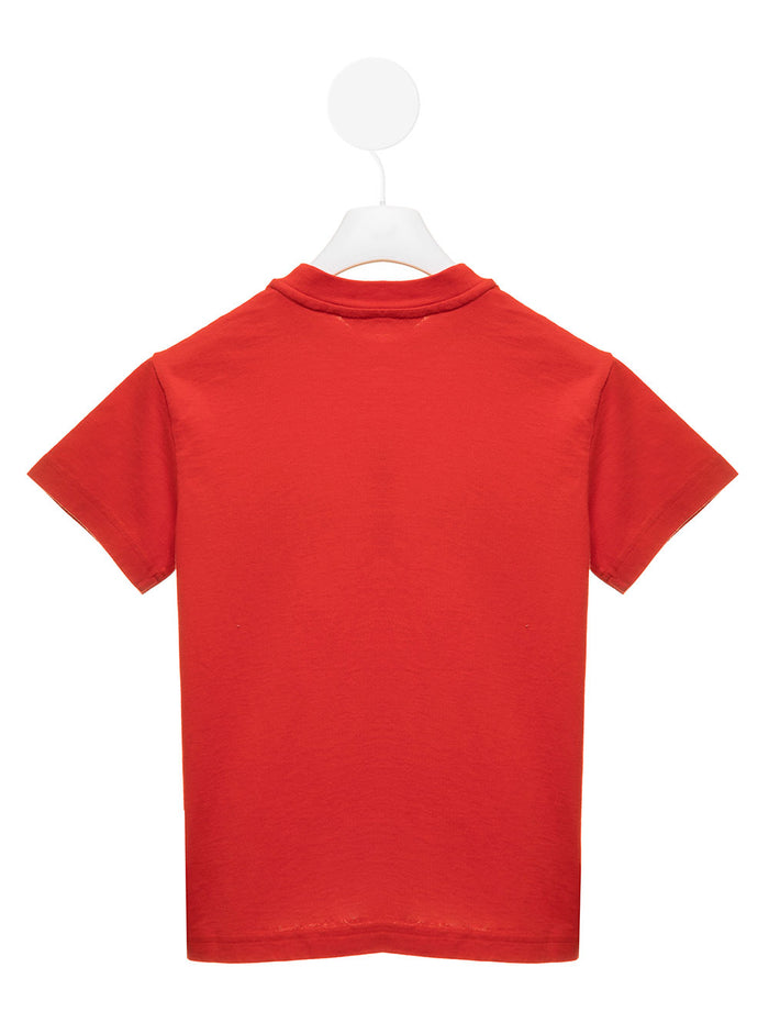Red Cotton T-Shirt With Bear Loose Front Print Palm Angels Kids Boy Tshirts And Polo Shirts