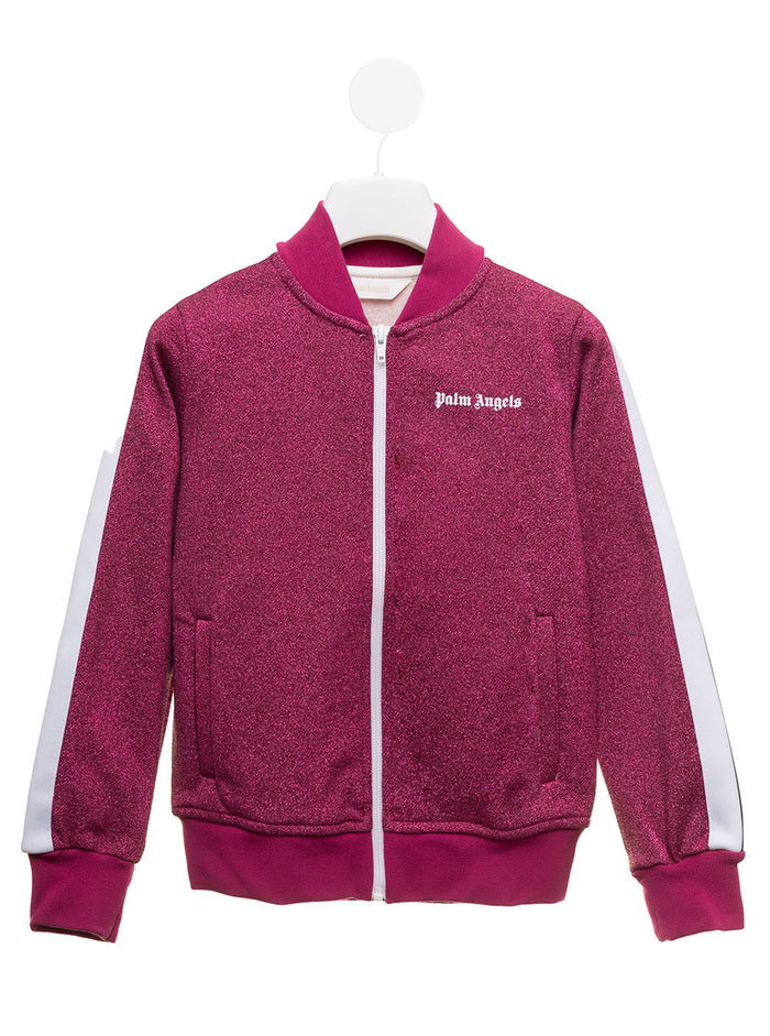 Lurex Fuxia Cotton Bomber Girl Palm Angels Kids Sweatshirts