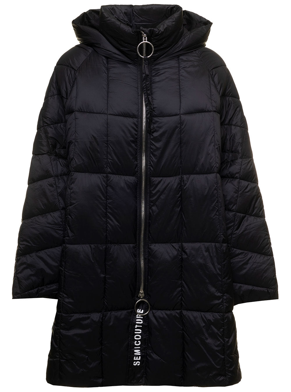 Black Oversize Down Jacket Quilted And Padded Technical Fabric Semicouture Woman Polyamide