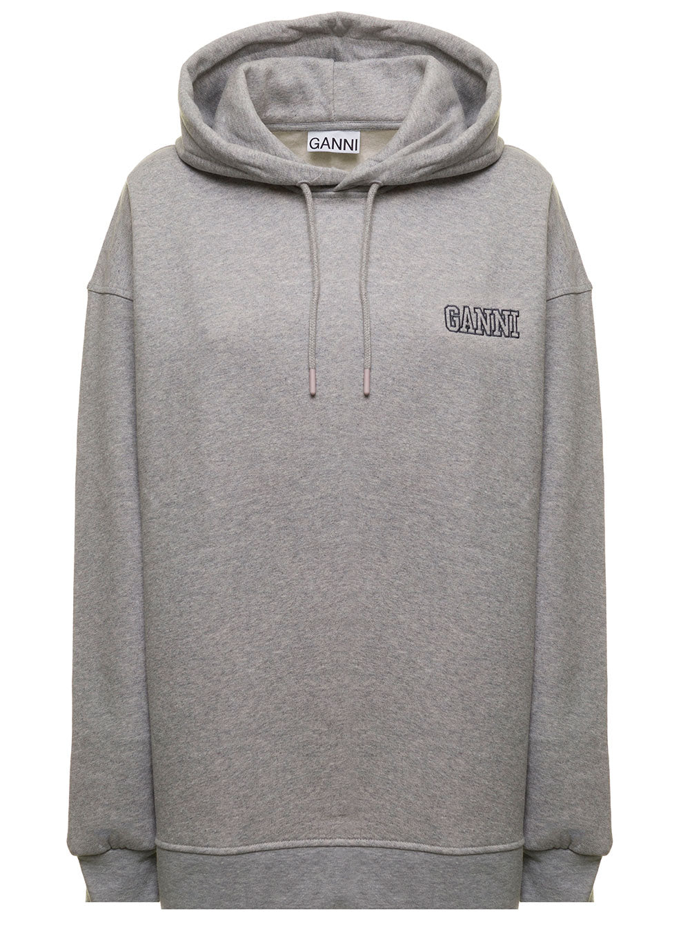 Grey Fleece Cotton Hoodie With Over Fit Ganni Woman Sweatshirts