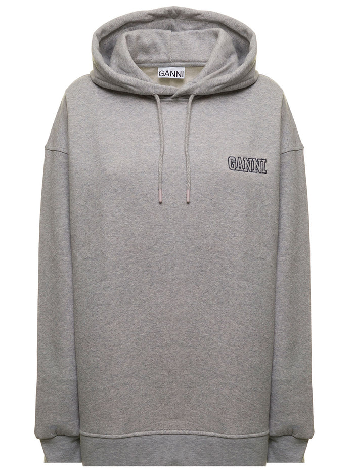 Grey Fleece Cotton Hoodie With Over Fit Ganni Woman Sweatshirts