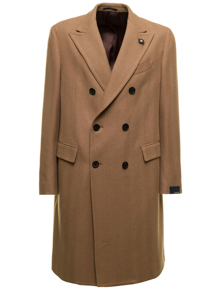 Camel Brown Coat Fur Lardini Man Beige