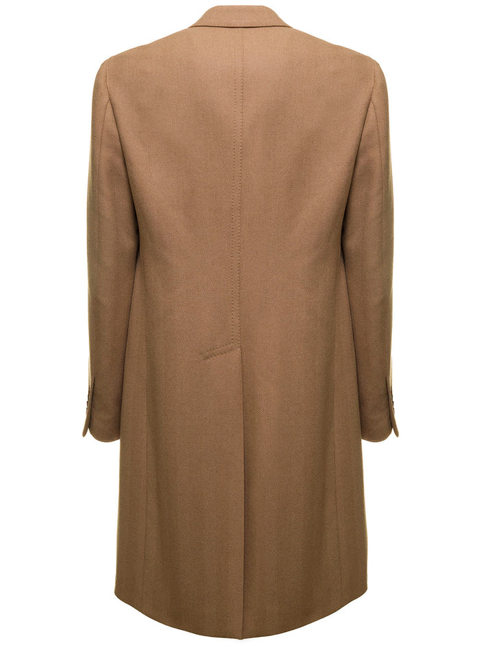 Camel Brown Coat Fur Lardini Man Beige