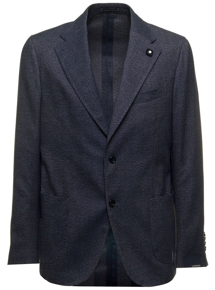 Blue Single-Breasted Blazer Flannel Denim Lardini Man Blu Cotton Blazers