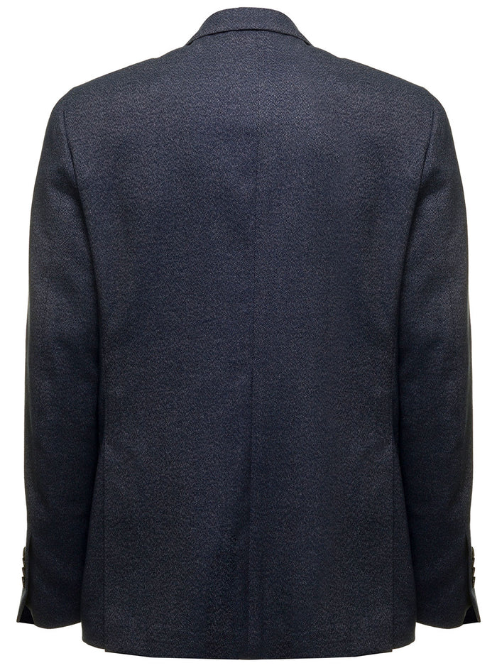 Blue Single-Breasted Blazer Flannel Denim Lardini Man Blu Cotton Blazers