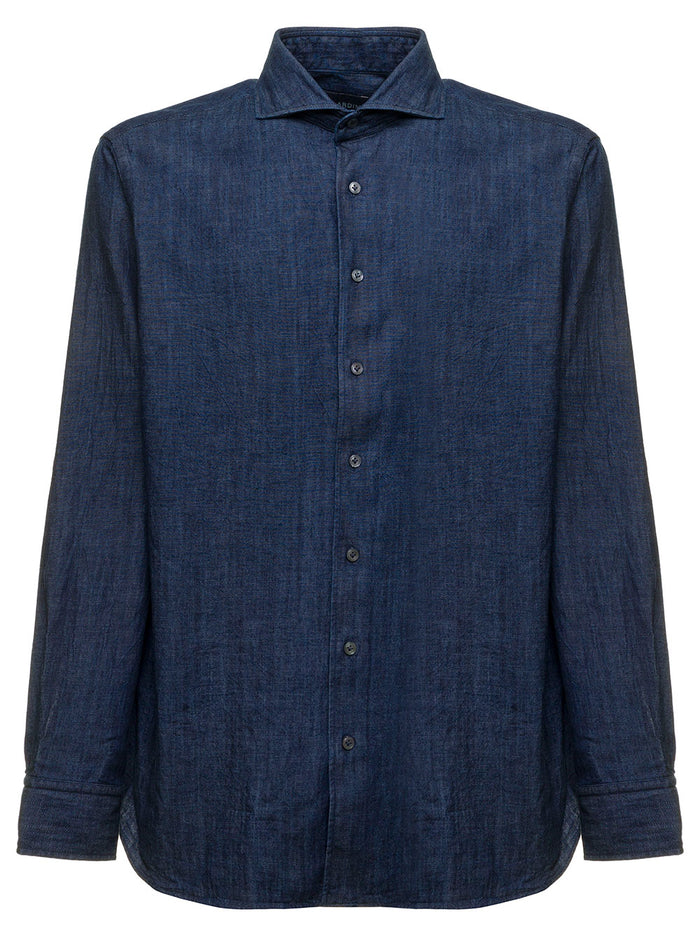 Blue Shirt Denim Lardini Man Blu Cotton And Blouses