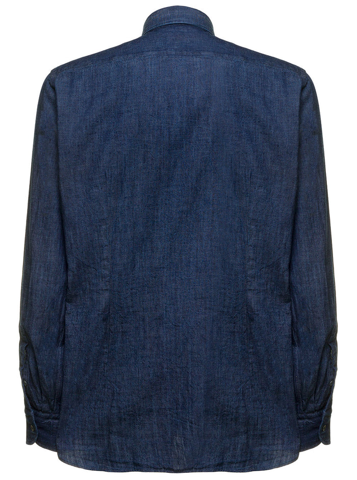 Blue Shirt Denim Lardini Man Blu Cotton And Blouses