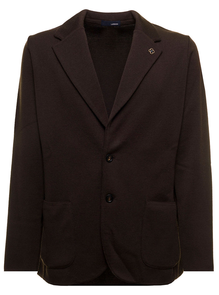 Single-Breasted Brown Blazer Punto Milano Knitted Wool Lardini Man Blazers