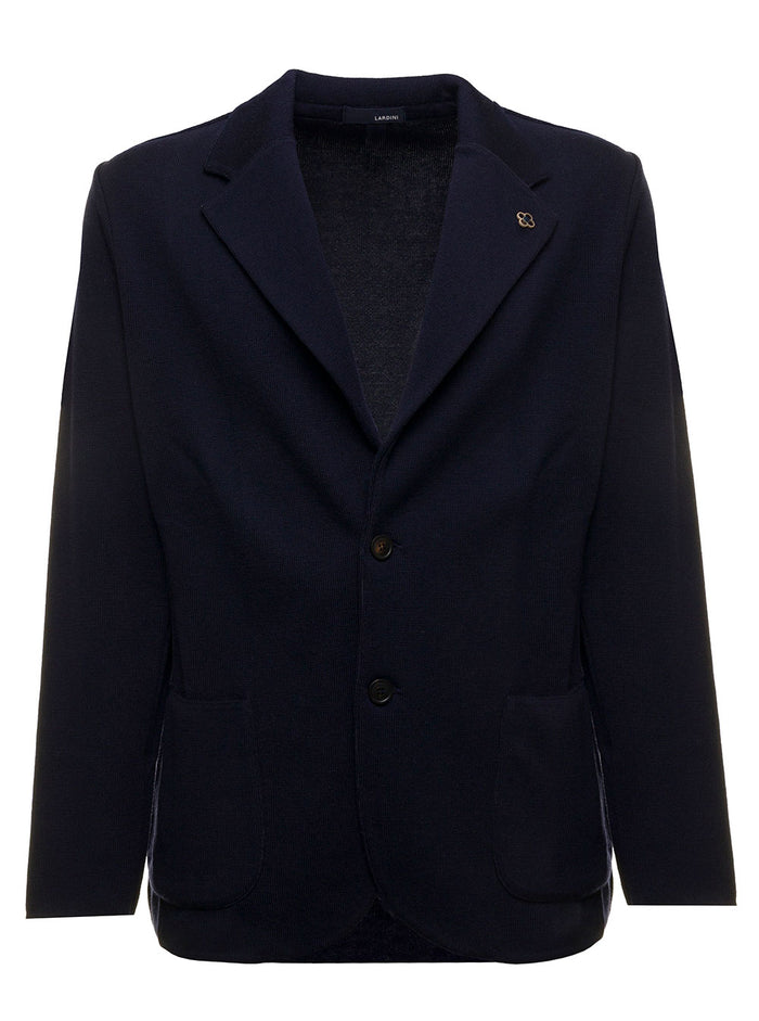 Single-Breasted Blue Blazer Punto Milano Knitted Wool Lardini Man Blu Blazers