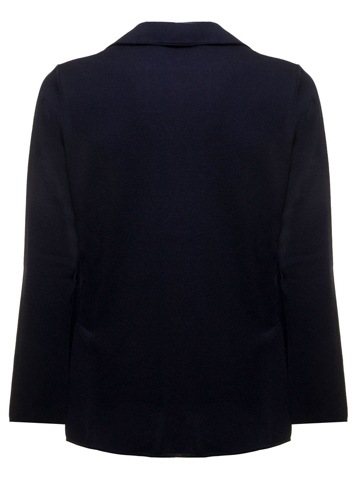 Single-Breasted Blue Blazer Punto Milano Knitted Wool Lardini Man Blu Blazers