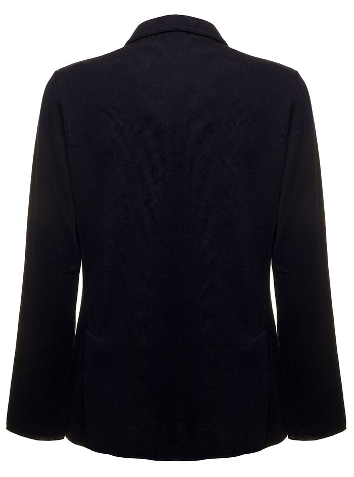 Double-Breasted Blue Blazer Punto Milano Knitted Wool Lardini Man Blu Blazers