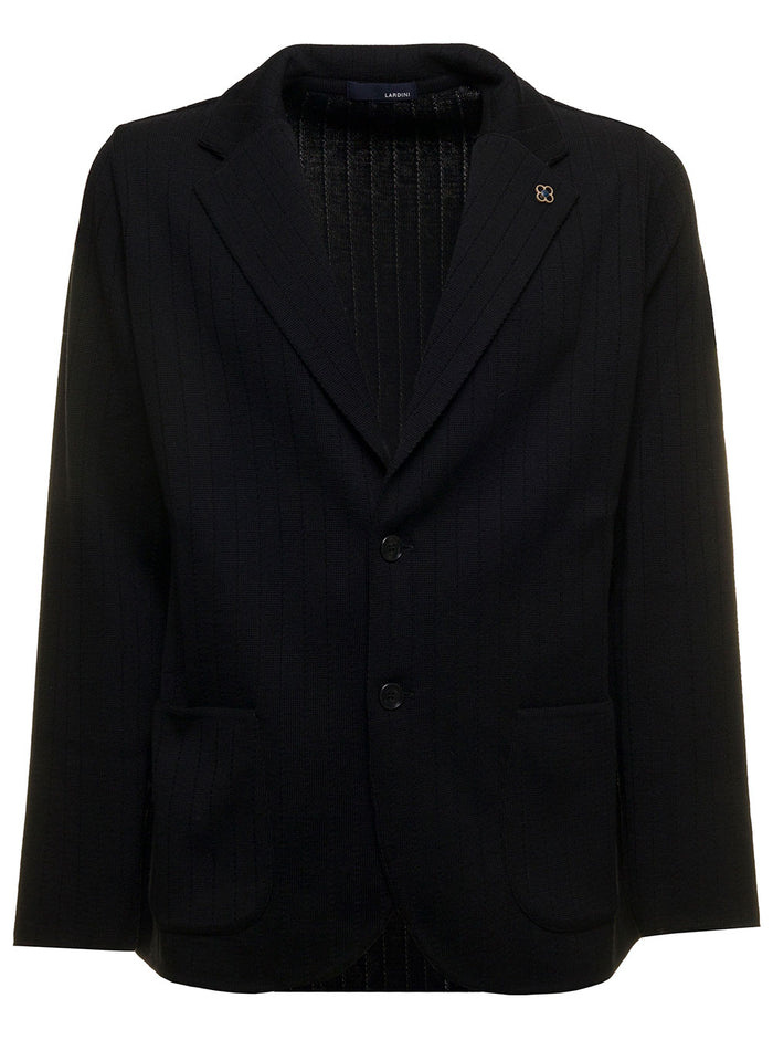 Black Single-Breasted Blazer Piquet Wool Lardini Man Blazers
