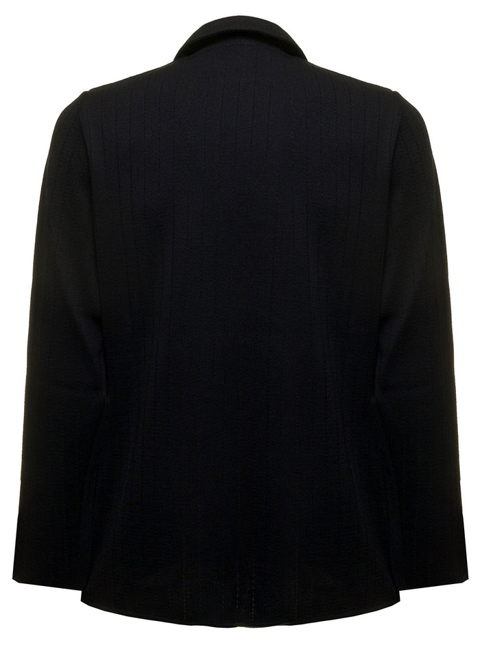 Black Single-Breasted Blazer Piquet Wool Lardini Man Blazers