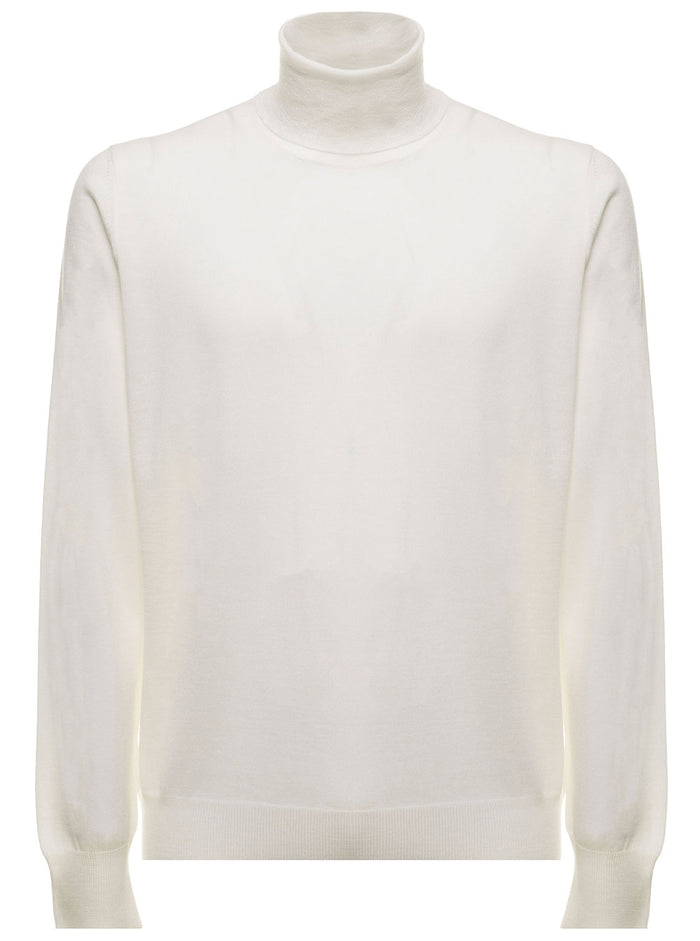 White Turtleneck Woo Lardini Man Wool Jersey
