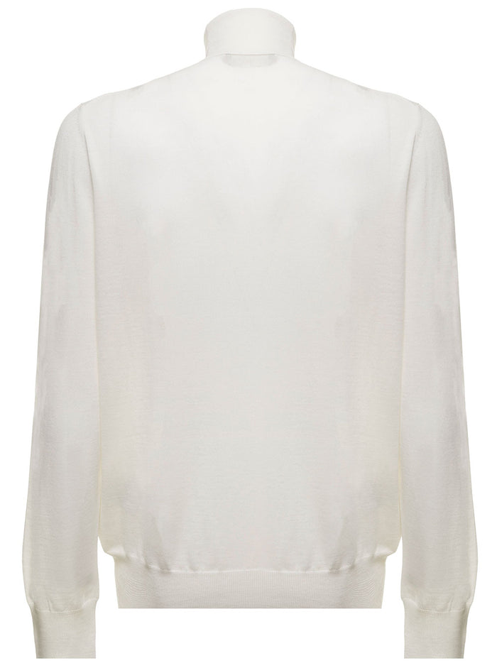 White Turtleneck Woo Lardini Man Wool Jersey
