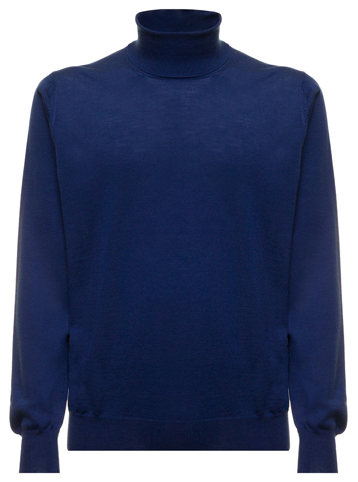 Blue Turtleneck Wool Lardini Man Blu Jersey