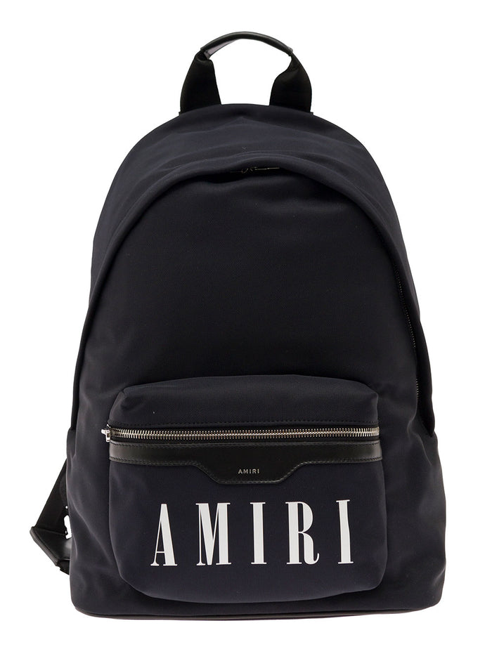 Black Backpack Nlon With Logo Print And Leather Trimming Amiri Uomo Polyamide Backpacks Belt Bags