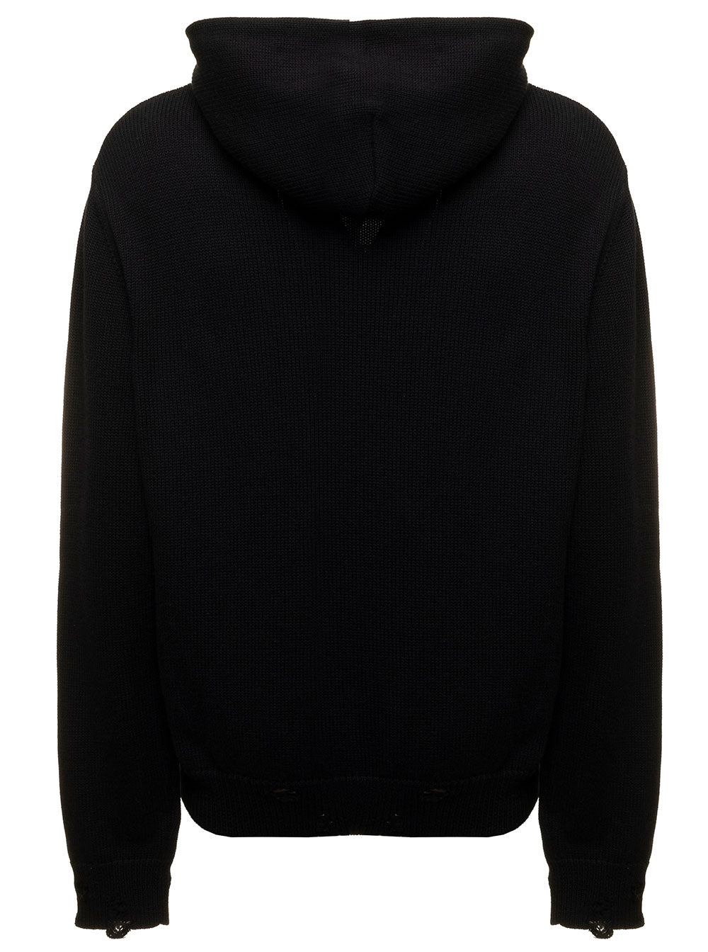 Black Hooded Sweater Knitted Cotton And Cashmere Blend With Contrasting Jacquard Eyelash Logo To The Chest Amiri Man Jersey
