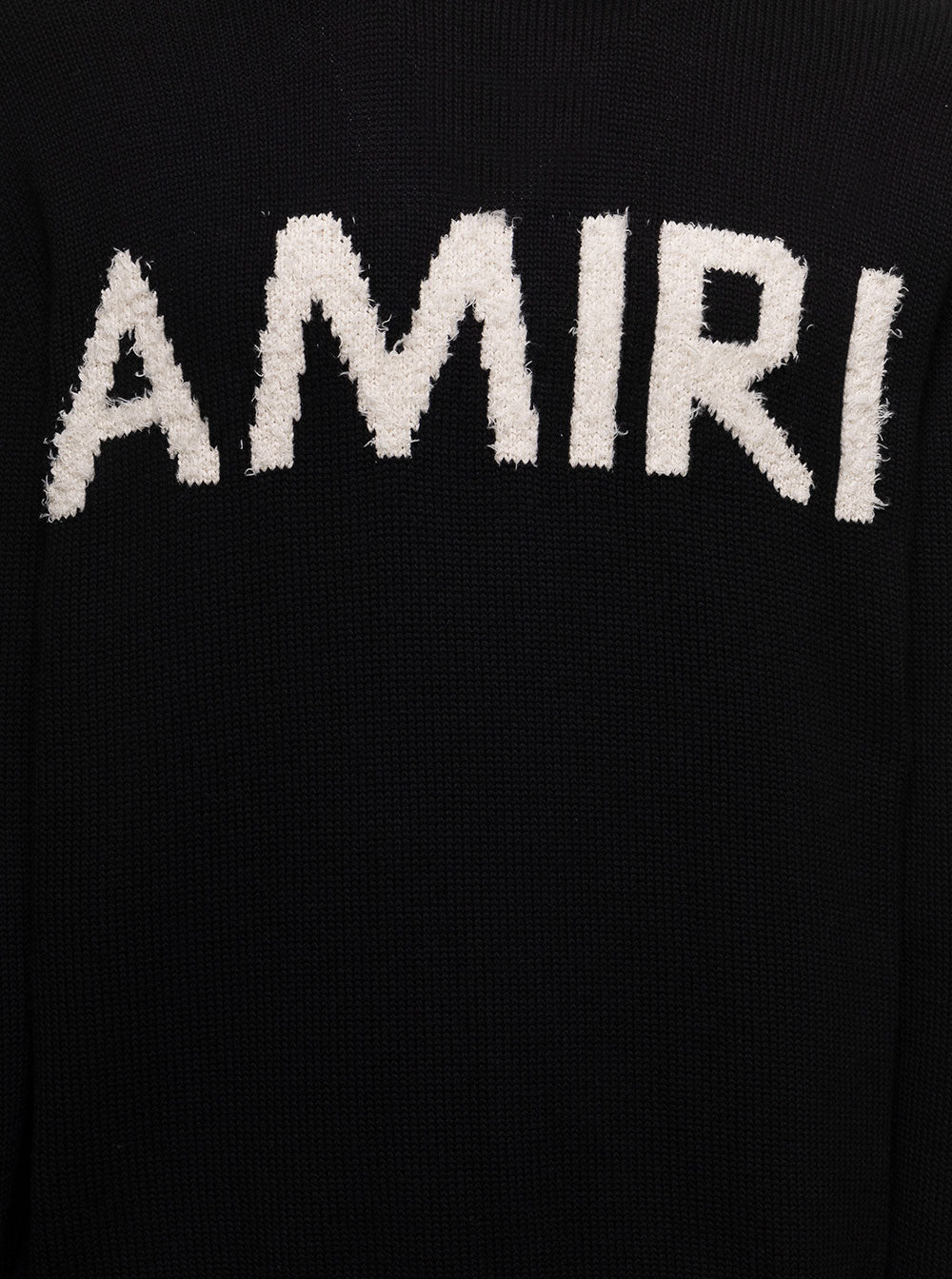 Black Hooded Sweater Knitted Cotton And Cashmere Blend With Contrasting Jacquard Eyelash Logo To The Chest Amiri Man Jersey