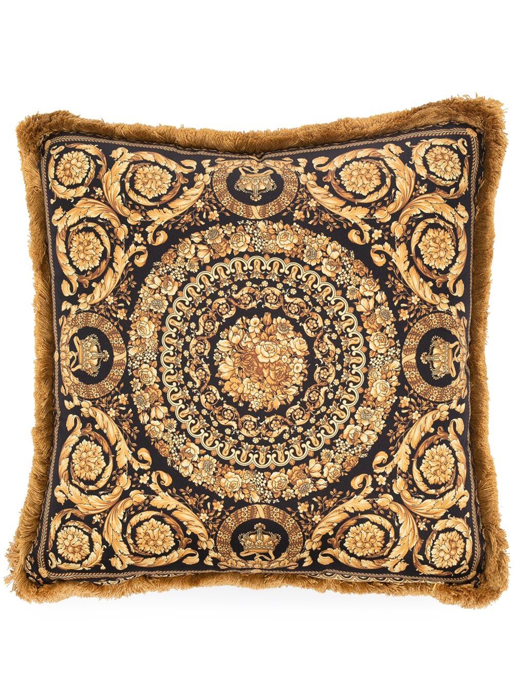Gold, Black And White Pillow Silk Synthetic Fibers With Baroque Print Yellow Cushions