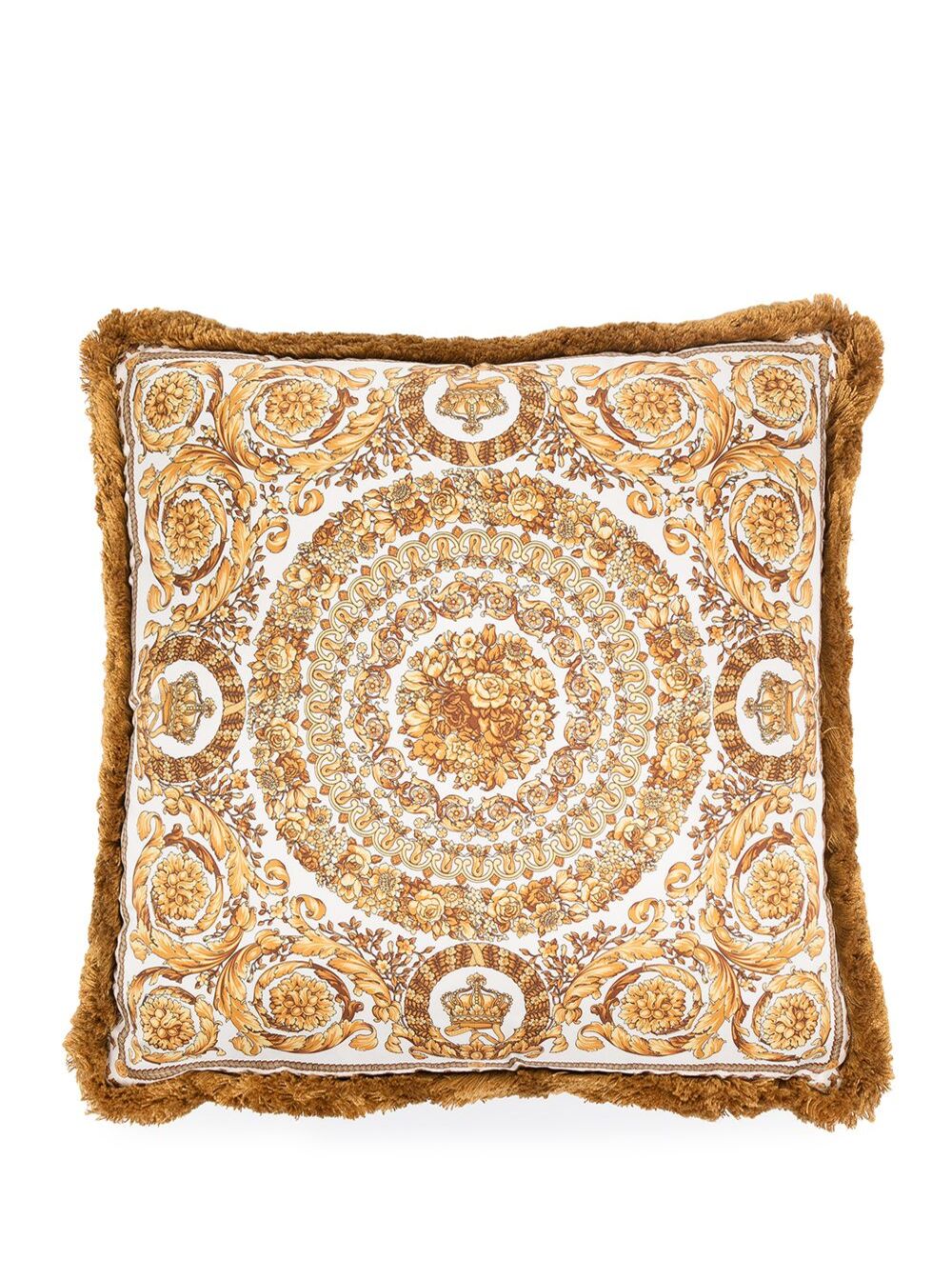 Gold, Black And White Pillow Silk Synthetic Fibers With Baroque Print Yellow Cushions