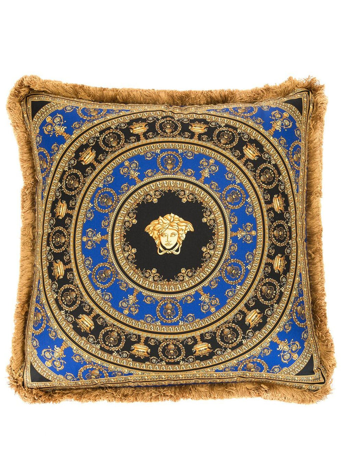 Gold, Black And Blue Pillow Silk Synthetic Fibers With Baroque Print Blu Cushions