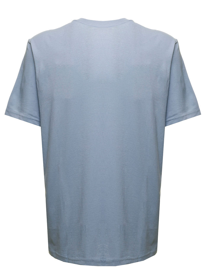 T-Shirt Celeste Cotone Con Logo Light Blue Cotton Tshirts And Polo Shirts
