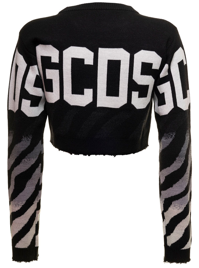 Black Swaeter Wool Blend Knit With Contrassting Jacquard Logo And Zebra Pattern Gcds Woman Wo Pc Co Pa Jersey