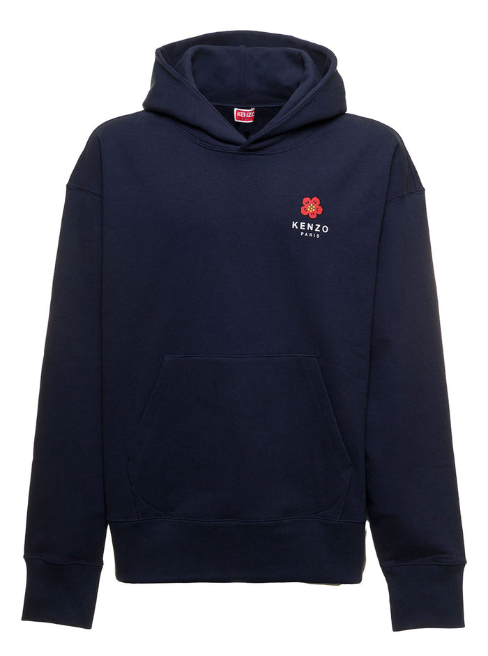 Seasonal Logo Oversize Hoodie Blu Cotton Sweatshirts