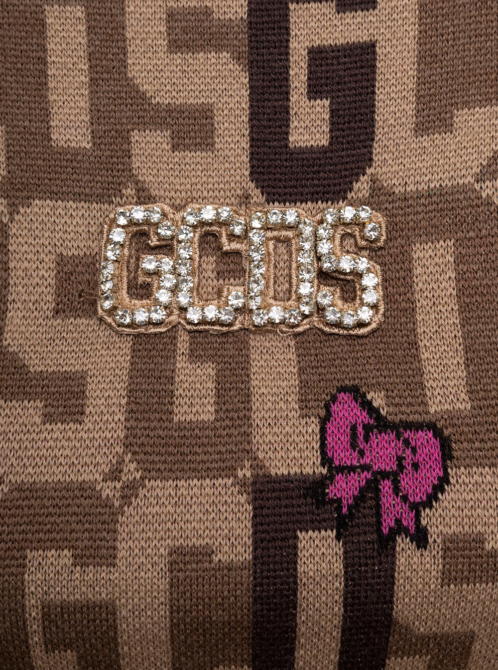 Cropped Sweater Mixed Wool Knit With Logo Plate, Hello Kitty And Contrastingh Jacquard Gcds Woman Brown Wo Pc Jersey