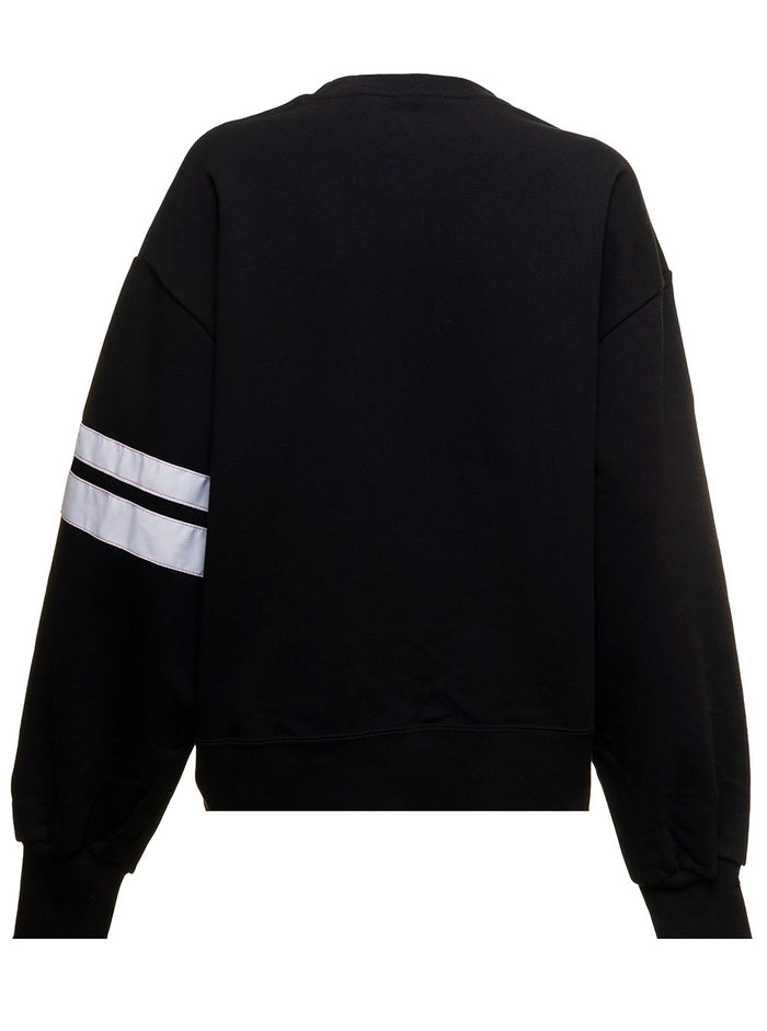 Black Sweatshirt Fleece Cotton With Hello Kitty Print And Contrasting Logo Bands Gcds Woman Sweatshirts