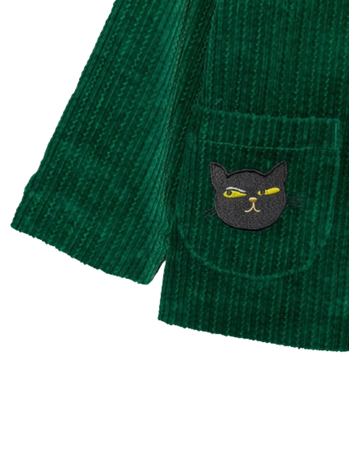 Pine Green Ribbed Double-Breasted Jacket Organic Cotton Elastane Blazers